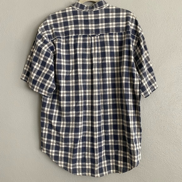 Creative Edge Button Up Men’s Size Large Linen Plaid Blue Short Sleeve Collared - Picture 6 of 7
